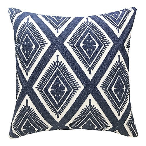 SLOW COW Embroidery Decorative Throw Pillow Cover Geometric Design Cushion Cover 18x18 Inches Navy Blue SLOW COW Embroidery Decorative Throw Pillow Cover Geometric Design Cushion Cover 18x18 Inches Navy Blue